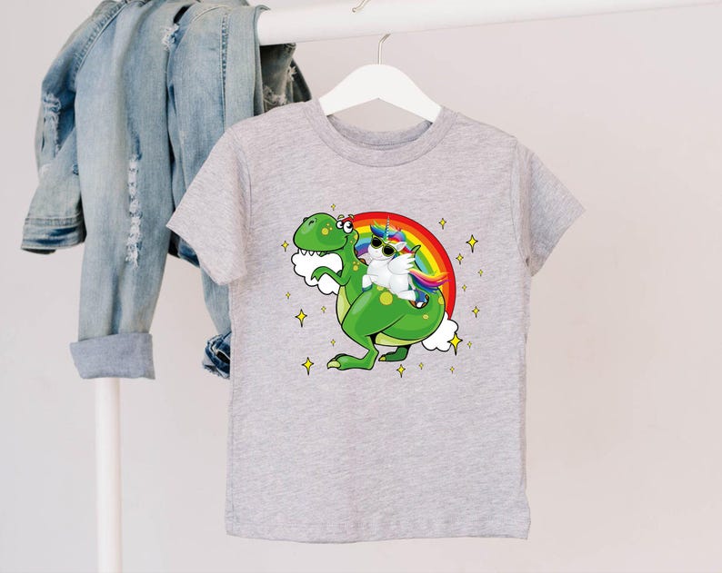 Dinosaur and Unicorn Kids Shirt - Cute Toddler Summer Tee Bild 2