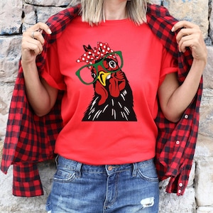 Funny Chicken Shirt,Chicken with Bandana Headband and Glasses Shirt,Farmer Tee,Rooster Humor Shirt,Farm Girl Outfit,Sarcastic Chicken Shirt