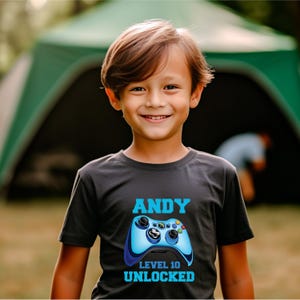Gamer Kids Birthday Shirt,Video Game Lover Kids Shirt,Custom Name and Level Gamer Tee,Game Console Shirt,Gaming T-Shirt,Gamer Birthday Tee