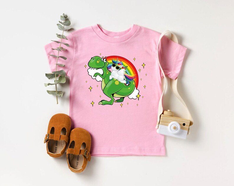 Dinosaur and Unicorn Kids Shirt - Cute Toddler Summer Tee Bild 3