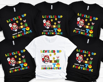 Custom Leveled Up To T-Shirt, Mario School Grade Tee, Personalized Student Gift