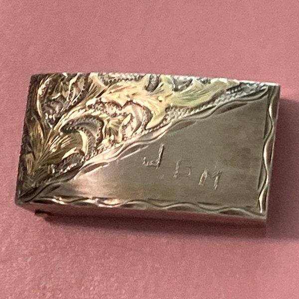 Vintage 18k gold 925 silver box buckle, made in Mexico, authenticity markings on back side. Etched with letters JBM