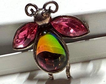 Watermelon Glass Bug Brooch, Silver Tone Vintage NEWPRO Insect Pin
