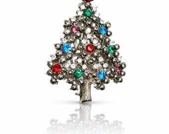 Eisenberg Ice Christmas Tree Brooch with Rhinestones.  Holiday Pin