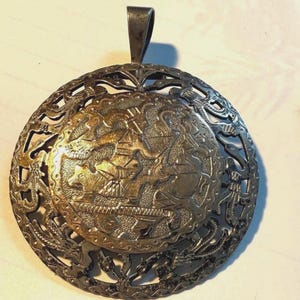 Vintage 900 Silver Guatemalan Warrior Pendant Brooch – Folk Art Jewelry - artisan Mexico collectible