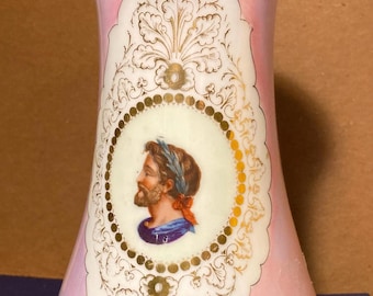 Victorian Portrait Syrup Pitcher – Pink/Lavender Porcelain, 1880s, Gilt, 6.25”, antique collectors piece