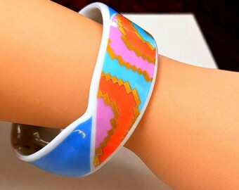 Vintage Rosenthal Papua Porcelain Bangle Barbara Brenner 1980 Memphis Style Statement Bracelet