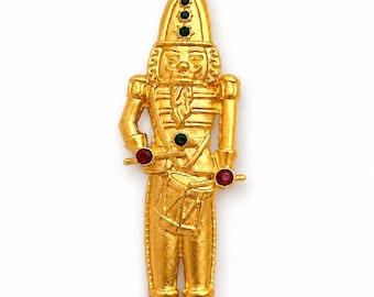 Vintage JJ Nutcracker Brooch, Gold Tone Rhinestone Toy Soldier Christmas Pin