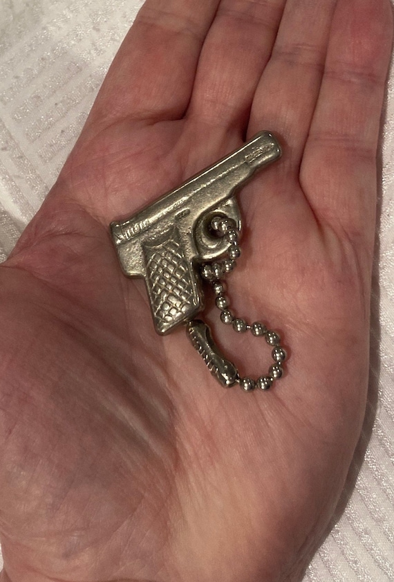 Tiny Gun keychain, silver toned keepsake, key rin… - image 3