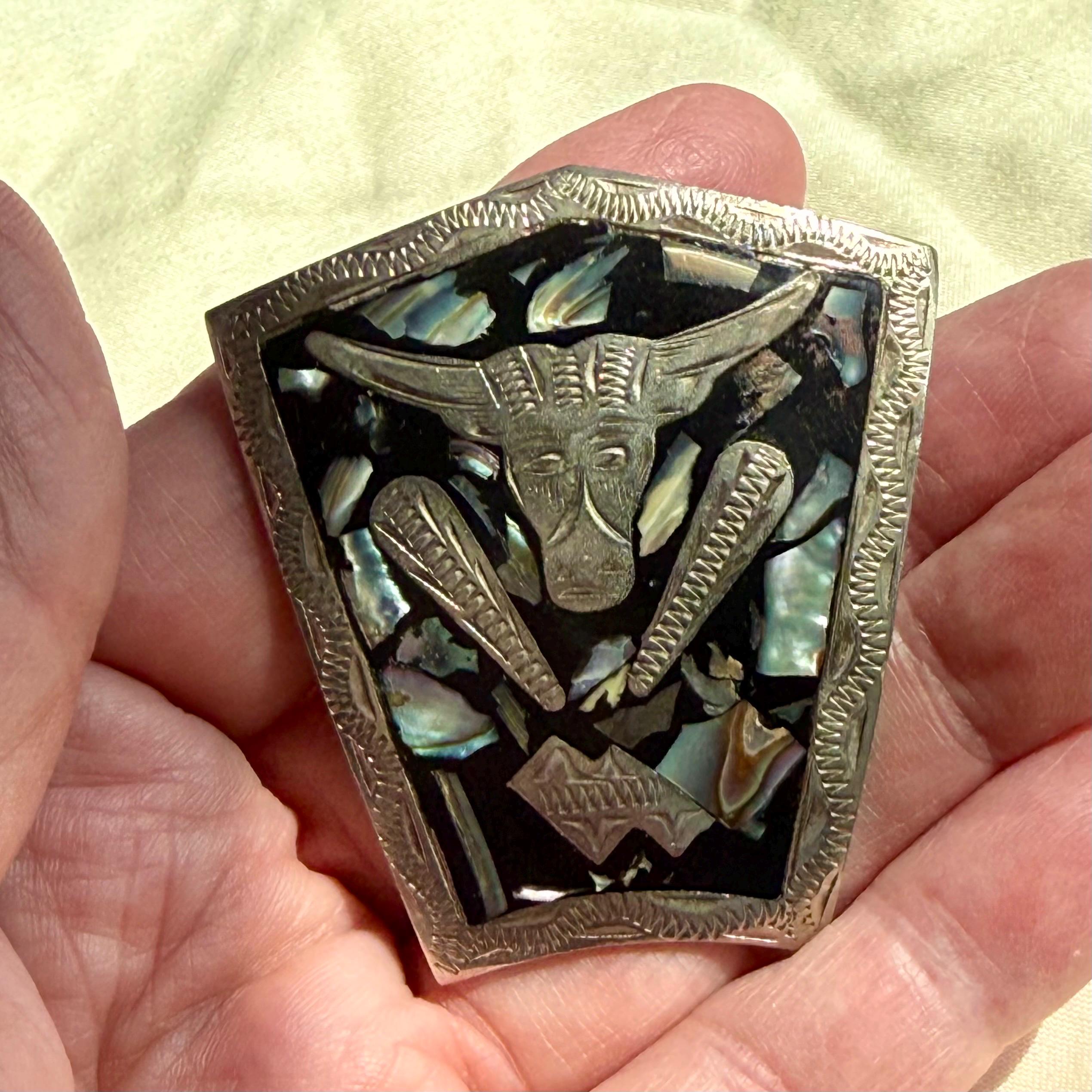1970’s Vintage Silver Tone Abalone Shell Belt Buckle Abalone Belt Buckle | eBay main image 2