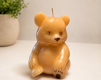 1950s Bear Candle - Hand Painted Figural Wax Teddy Bear, Vintage Retro Kitschy Mid Century Decor