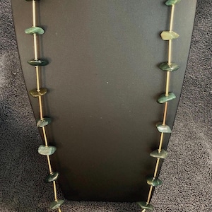 Vintage Les Bernard Necklace – 30” Green Stone Opera Length – Signed Designer Statement Jewelry, 1970s