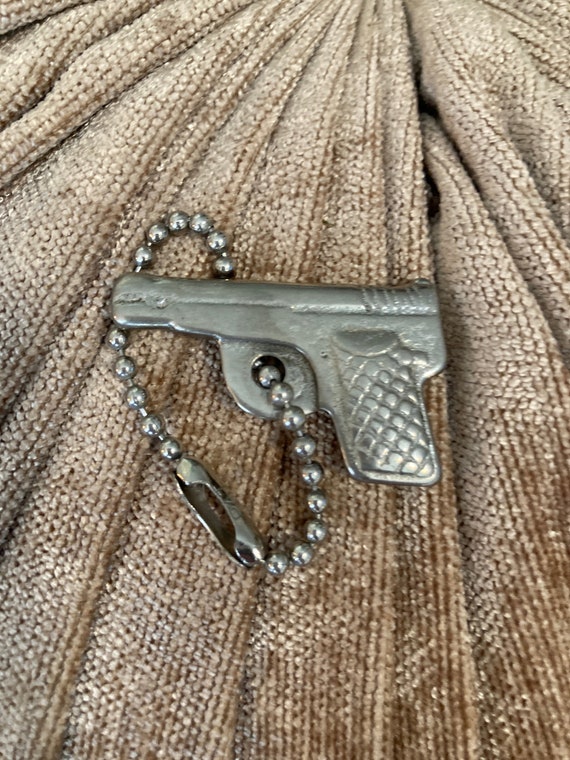 Tiny Gun keychain, silver toned keepsake, key rin… - image 1