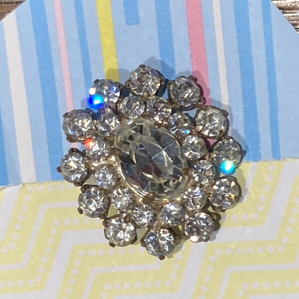 Antique  Rhinestone Brooch with C Clasp - Radiant Crystals, Timeless Beauty, Georgian type gem setting