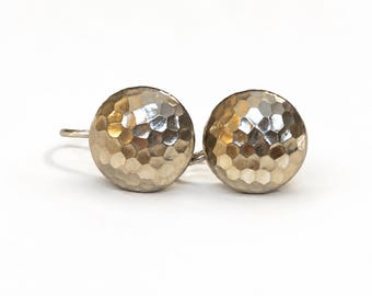 Vintage Hammered Silver Tone Button Earrings Mid Century Screw Backs