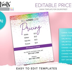 Colorstreet Pricing postcards, editable, template, Pricing postcard, Colorstreet Marketing