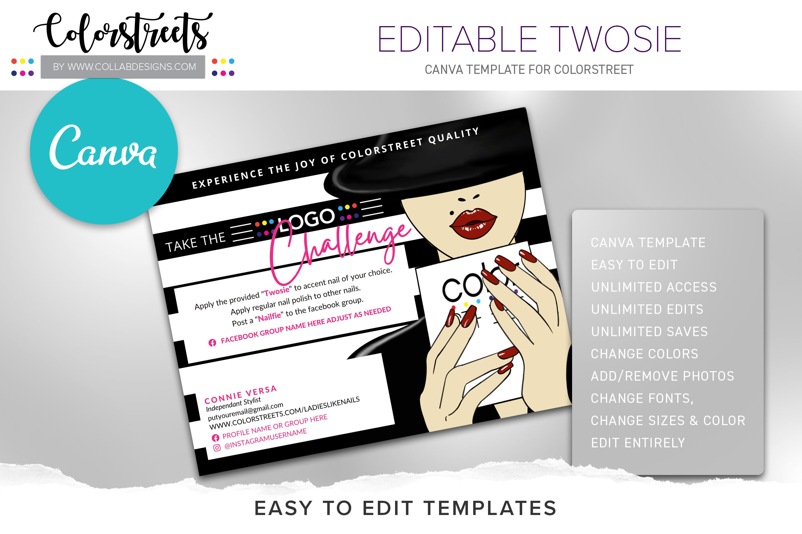 Colorstreet Twosie, Editable, Template, Twosie Postcard, Colorstreet ...