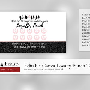 Editable Loyalty Card Template Punch Card Template Canva, Small Business  Cards Template Loyalty Punch Card Printable, Pink Design Cards 112 