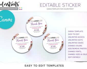 Colorstreet Thank You Sticker, editable, template, Thank You stickers, Colorstreet Marketing