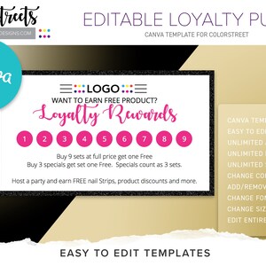 Colorstreet Loyalty Punch card, editable, template, Loyalty Punch card, editable Loyalty Punch card, Colorstreet Marketing