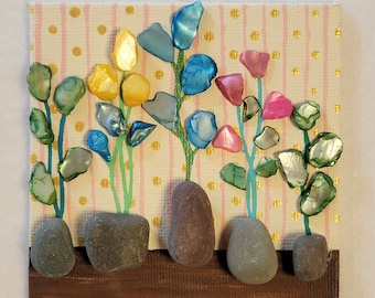 Lienzo de flores de roca pintadas