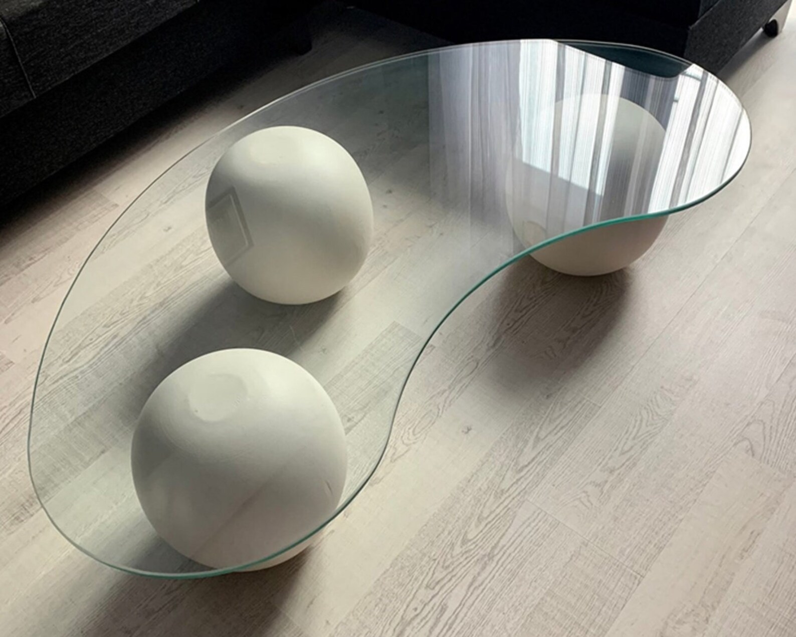 Glass Coffee Table, Solid Wood Ball Feet, Wood Ball, Marble Coffee