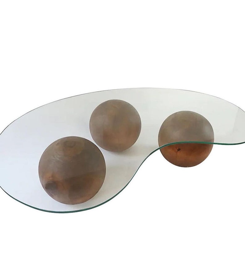 Glass Coffee Table Solid Wood Ball Feet Wood Ball Marble Etsy