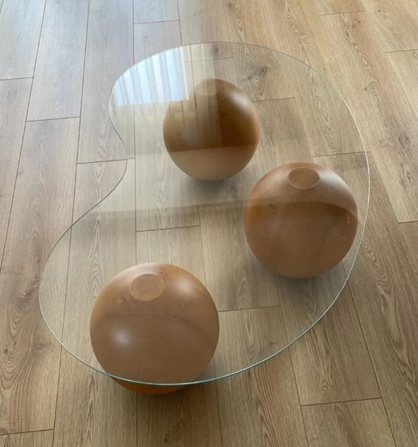 Glass Coffee Table, Solid Wood Ball Feet, Wood Ball, Marble Coffee