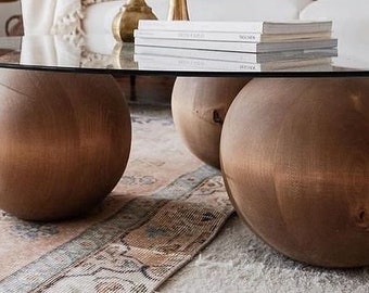 Mesa de centro de vidrio, patas de bola de madera maciza, bola de madera, pata de mesa de centro de mármol, patas de cama, bolas de madera decorativas, mesa central de sala de estar