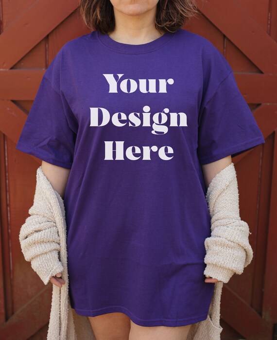 Gildan 5000 Purple Tee Shirt Model 