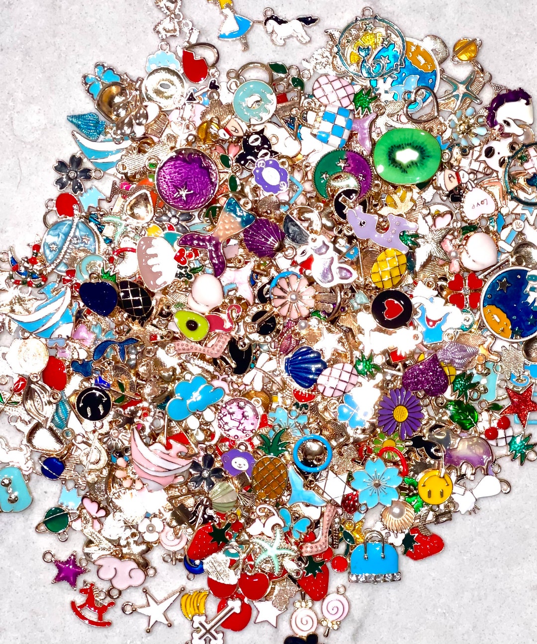 Bulk Enamel Charms, Multicolor Charms , Assortment of Gold Enamel