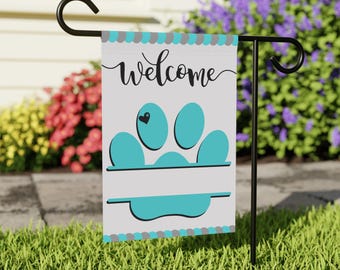 Personalized Dog Paw Print Welcome flag,Custom Paw Garden Flags 2 sizes,  Double Sided - Personalized Gift, Yard Display Porch