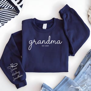 Custom Grandma Sweatshirt With Grandkids Names On Sleeve, Personalized nana shirt, new Grandma gift,Gigi Mimi Clothing, Mothers Day Gifts