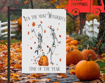 Halloween dancing skeletons Flag, Halloween Garden Flag, Skeleton Halloween Decor Outdoor,  Halloween Yard Decor, trendy Halloween flag