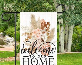 Boho Welcome Garden Flag, Flower Garden Flag, Welcome Flower Outdoor Banner, Garden Gifts for Women, Floral Garden Art, Welcome Yard Flag