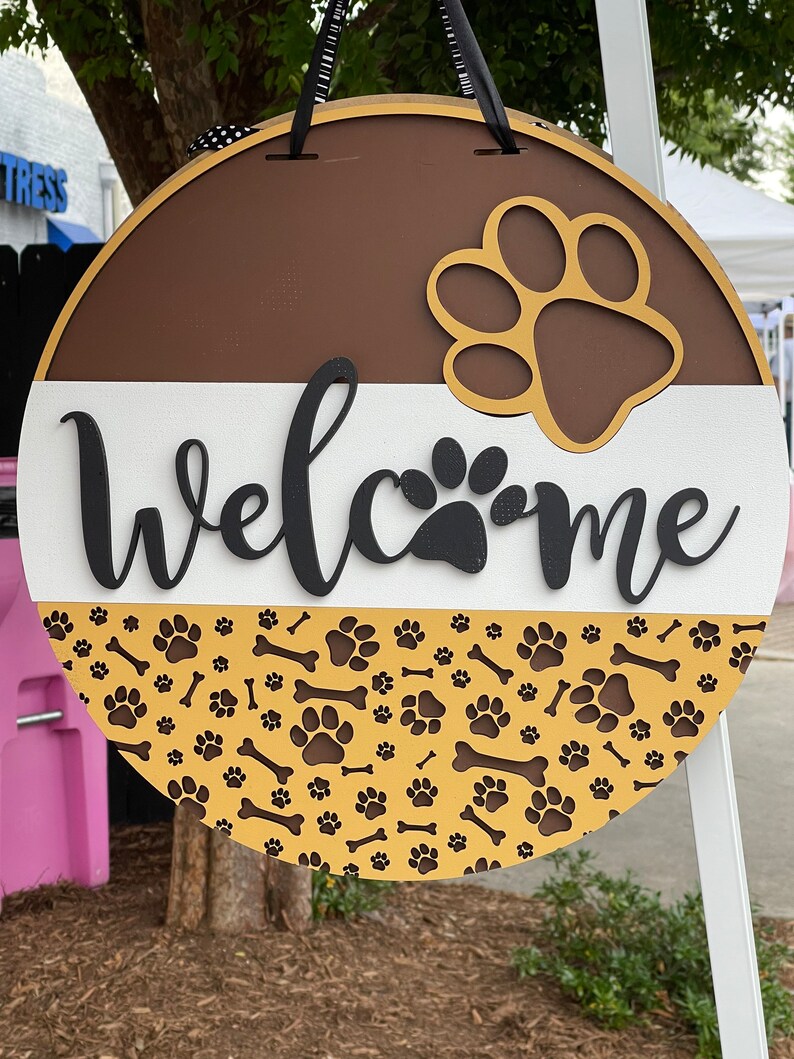 Home Dog Paw Door Sign, Friends Door Hanger With Ribbon for Hanging Etsy