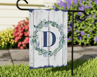 Rustic Initial Garden Flag with Wreath,Personalized Monogram Yard Flag,Outdoor Porch Decor, Custom Family Name Garden Flag,Housewarming Gift