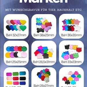 Hunde, Katze, Tiermarke Dog Tag inkl. Schlüsselring 20 mm mit Gravur! 9 Formen in jeweils 10 Farben lieferbar! Erkennungsmarke