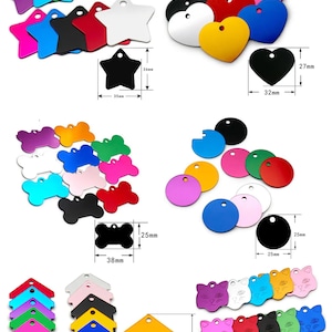 Dog, cat, pet tag including 20 mm keyring with engraving! Available in 7 shapes in 10 colors each! Identification tag