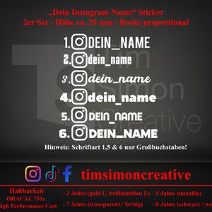 Set med 2 Instagram-namnklistermärken, ca 29 mm höga - Möjliga önskemål! - 117 färger