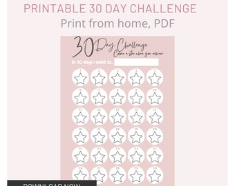 Printable 30 day challenge, saving challenge, fitness challenge