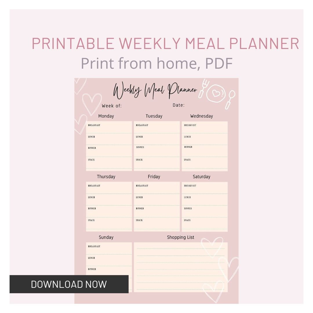 PRINTABLE Weekly Meal Planner, Family Meal Tracker - Digital - Etsy
