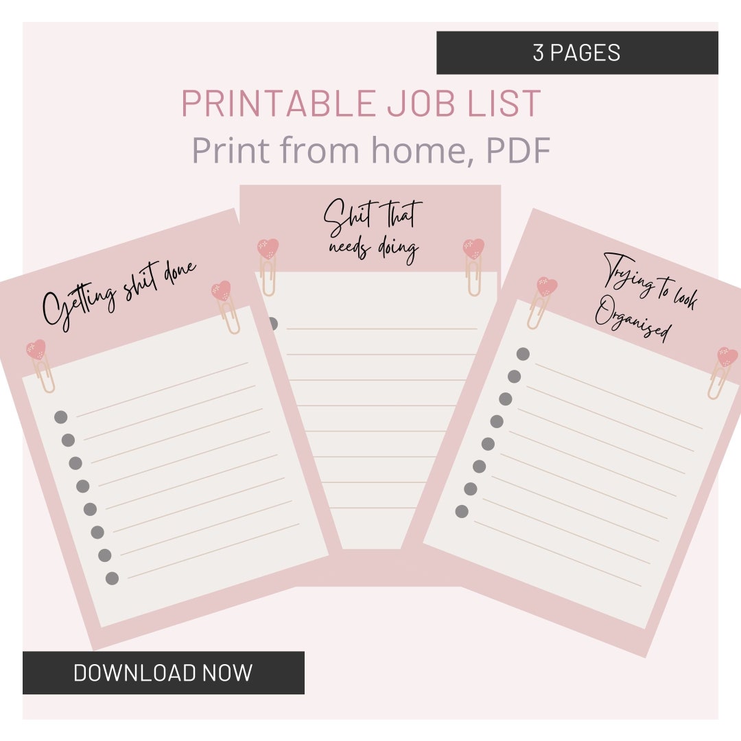 Planner, Printable to Do List, Funny Job List, to Do. Getting Shit Done ...