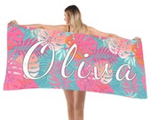 Custom Beach Towel Personalized Colourful Tropical Palm Beach Blanket Bath Towels Outside Absorbent Shawl Birthday Graduation Gift
