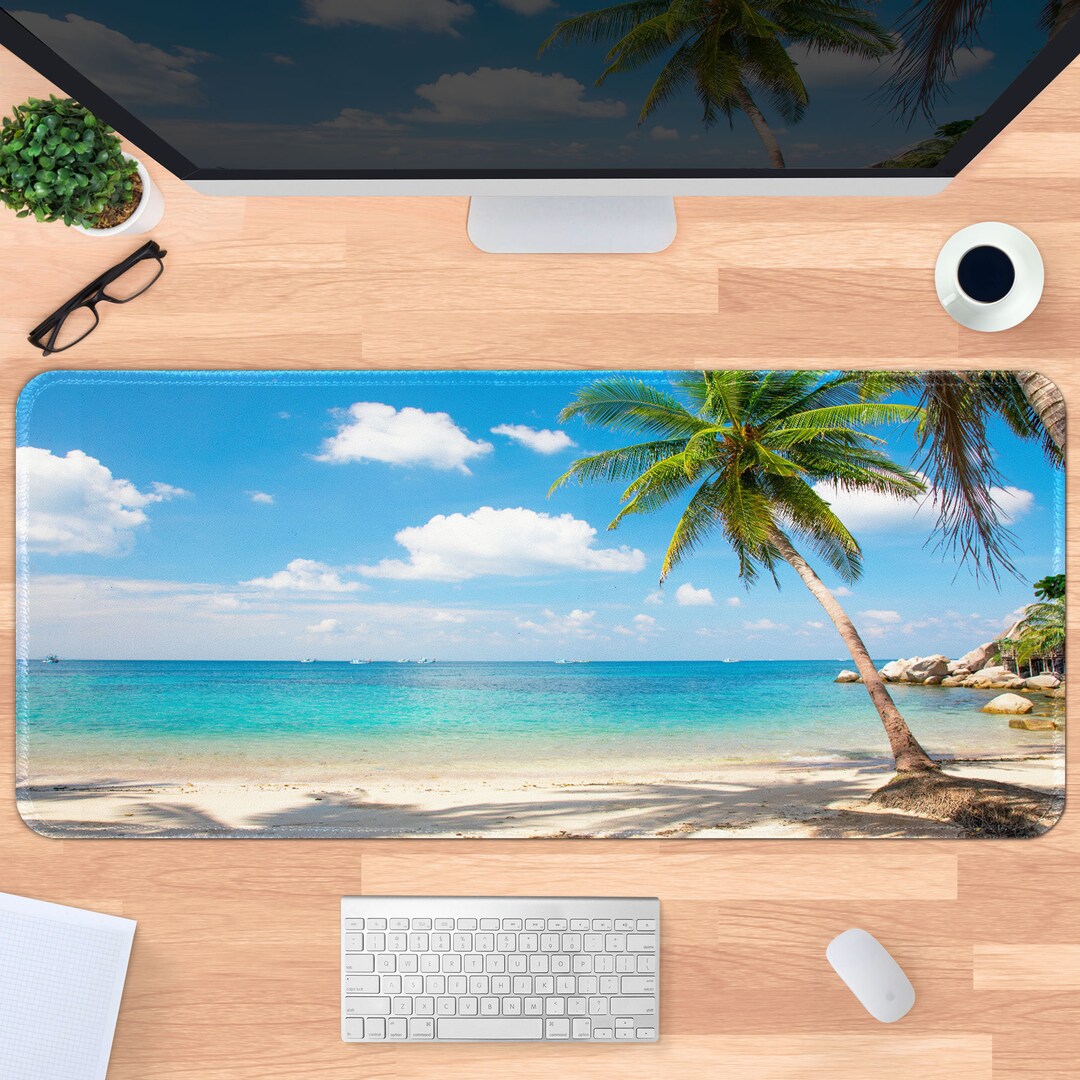 Beach Tropical Palm Tree Desk Mat Waves Travel Island Gaming Etsy