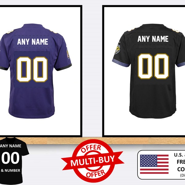 Impresión personalizada de la camiseta de fútbol americano de los Baltimore Ravens, póster de arte de pared, decoración personalizada del hogar, idea de regalo, impresiones de cualquier número de nombre