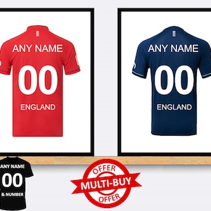 Personalised England Cricket Shirt Print Wall Art Poster Custom Home Decor Gift Idea Any Name Number Prints