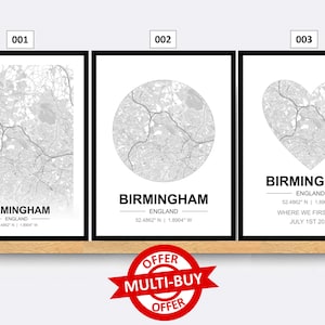 Birmingham England Straßen Karte Print Stadt Karte Wand Kunst Poster Monochrom Vereinigtes Königreich