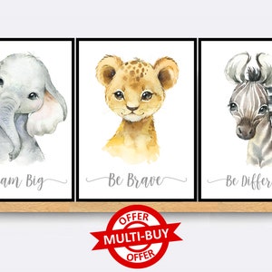 Safari Animal Print Wall Art Poster Bebé Vivero Dormitorio Niño Regalo Niños Carteles Jungle Safari Animales de Granja Conjunto de 3 Safari Impresiones Boho
