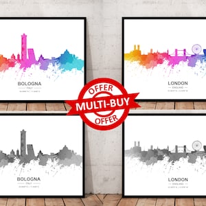 Cualquier ciudad Skyline imprimir paisaje urbano mapa pared arte cartel paisaje Bolonia Burdeos Boston Brasilia Bremen Bristol Brujas
